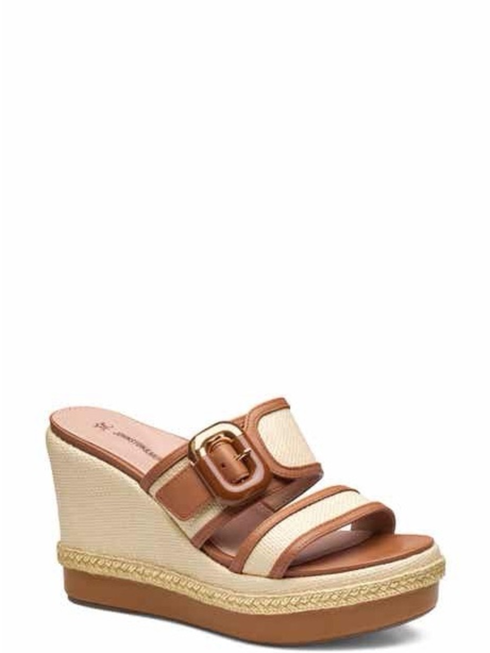 Johnston & Murphy Tan and Cream Double Buckle Slide Mules
